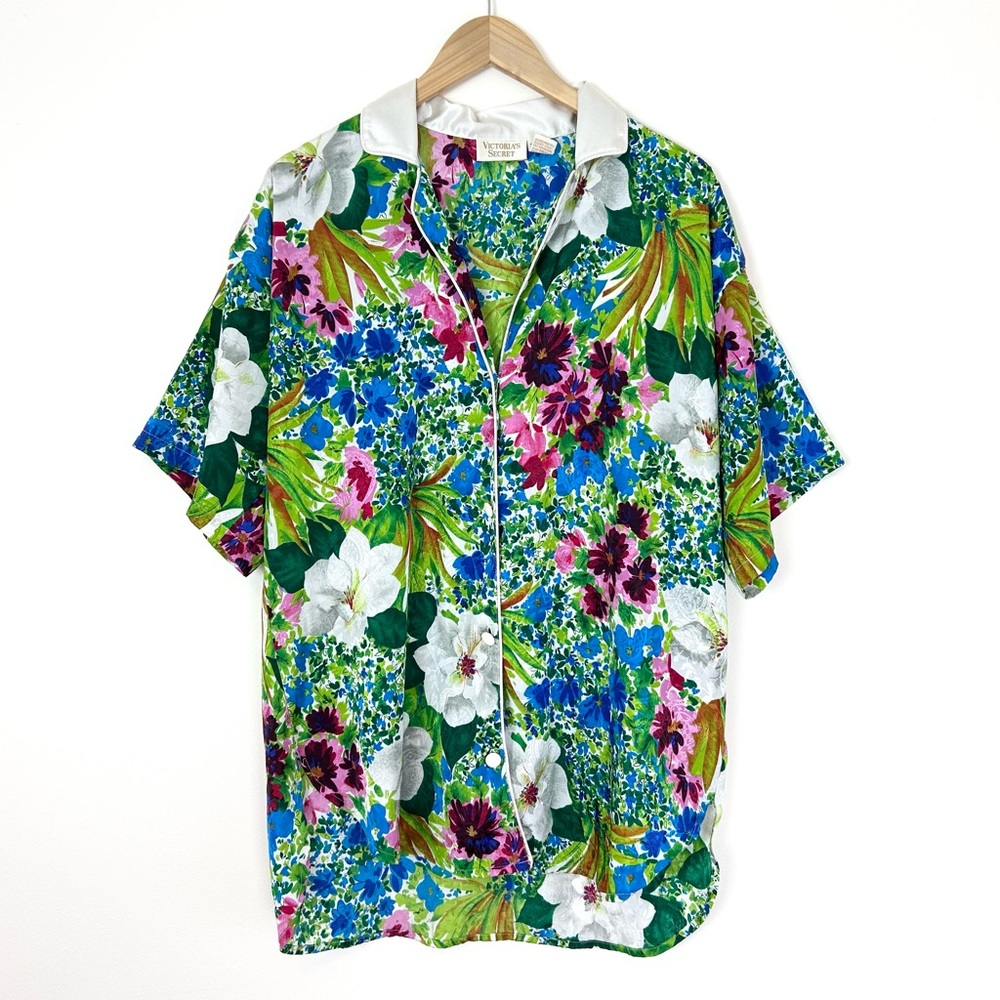 Vintage‎ Victoria’s Secret Gold Label Satin Floral Sleep Shirt Size S